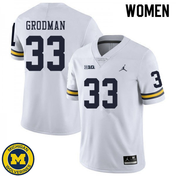 Women's University of Michigan #33 Louis Grodman White College Game Jersey